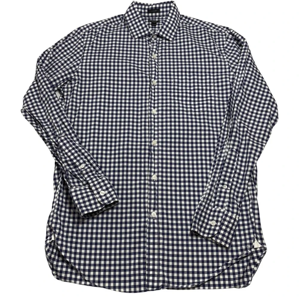 J Crew Ludlow Mens Size M Button Down‎ Dress Shirt Gingham Navy White Preppy
